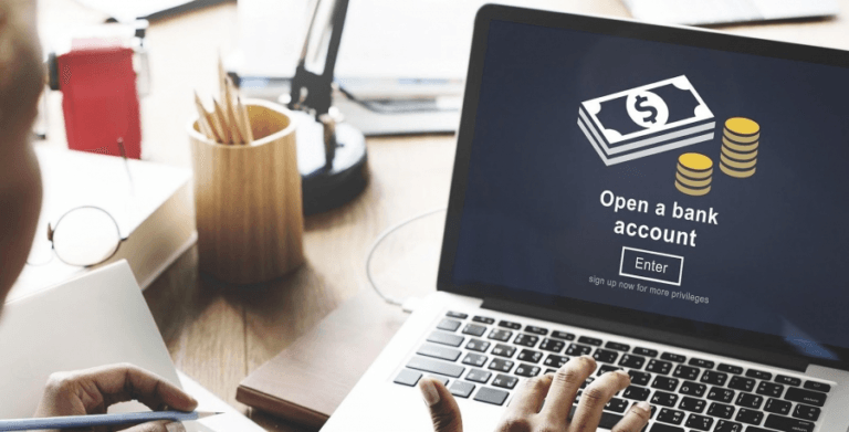 Computer showing "Open a bank account"